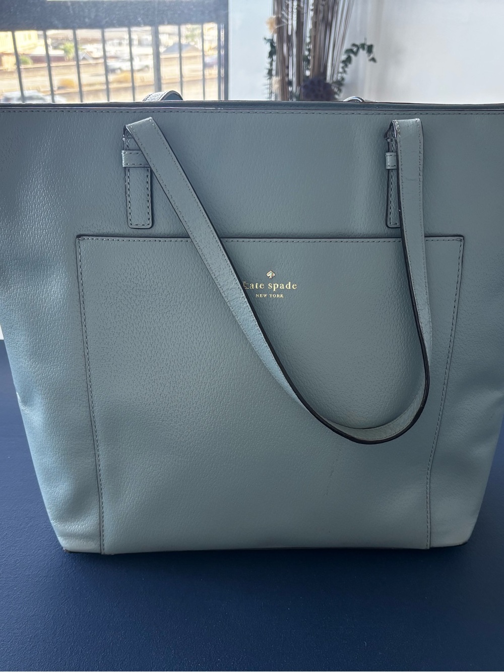 kate spade Leather Tote in Dusty Blue